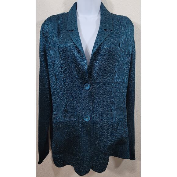 Chico's Traveler Striking Teal Crushed Short Blazer Jacket 2 Large New With Tags - Picture 1 of 7